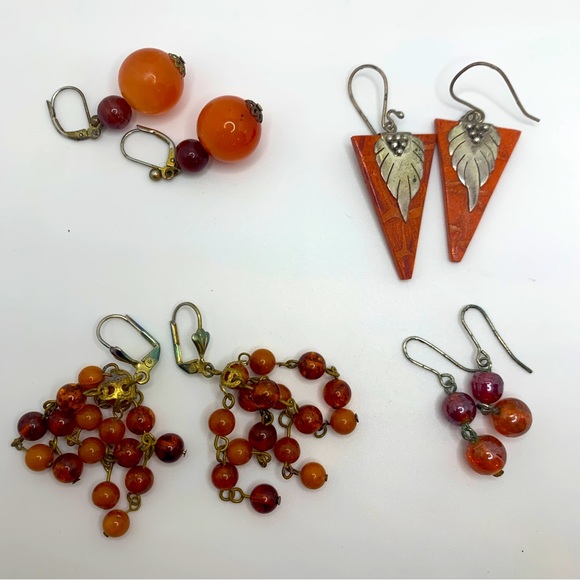 Lot of 4 Vintage Pair of Orange Earings - Picture 1 of 6